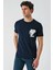 Koyu Lacivert Baskılı Bez Ayağı Bisiklet Yaka %100 Pamuk Casual Slim Fit Dar Kesim T-Shirt 1011240166 3
