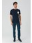Koyu Lacivert Baskılı Bez Ayağı Bisiklet Yaka %100 Pamuk Casual Slim Fit Dar Kesim T-Shirt 1011240166 4