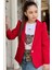 Kız Çocuk Leopar Yazı ve Digital Baskılı Tişört Bol Kesim Pantolon Kırmızı Blazer Ceket Alt Üst Takım 4
