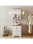 Ayaklı 2 Kapaklı Lavabolu Mat Beyaz Mdf 60 cm Çekmeceli Banyo Dolabı Aynalı Üst Dolabı 1