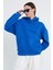 Saks Mavi Hoodie, Oversize Hoodie, Kadın Hoodie, Kanguru Cepli Kapüşonlu 2