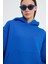 Saks Mavi Hoodie, Oversize Hoodie, Kadın Hoodie, Kanguru Cepli Kapüşonlu 4