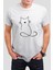 Kalp Kedi Baskılı Beyaz Unisex T-Shirt 1