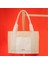 Deri Cepli Kanvas Tote Bag, Orta Boy Krem-Beyaz Kadın Kol ve Omuz Çantası, 35X25 Cm, Ön ve Iç Cepli 1