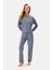 Mavi Bis Yaka Uzun Kollu Celllıant Pijama Takımı 1