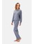 Mavi Bis Yaka Uzun Kollu Celllıant Pijama Takımı 3