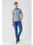 Indigo Mavi Desenli Jakarlı Düğmeli Yaka Cepli Casual Slim Fit Dar Kesim Tişört 1011240174 3
