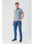 Indigo Mavi Desenli Jakarlı Düğmeli Yaka Cepli Casual Slim Fit Dar Kesim Tişört 1011240174 4