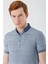 Indigo Mavi Desenli Jakarlı Düğmeli Yaka Cepli Casual Slim Fit Dar Kesim Tişört 1011240174 5