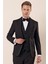 Siyah Desenli Çıkarılabilir Şal Yaka Yelekli 6 Drop Slim Fit Smokin Damatlık Takım 1001230210 1