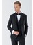 Siyah Çizgili Çıkarılabilir Şal Yaka Yelekli 6 Drop Slim Fit Smokin Damatlık Takım 1001230212 1