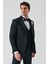Siyah Çıkarılabilir Şal Yaka Yelekli Likralı 6 Drop Slim Fit Smokin Damatlık 1001240203 2