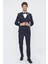 Koyu Lacivert Desenli Armürlü Kırlangıç Yaka Astarlı Yelekli 6 Drop Slim Fit Dar Kesim Smokin Damatlık 1001220203 2