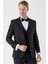 Siyah Desenli Armürlü Çıkarılabilir Mono Yaka Yelekli 6 Drop Slim Fit Smokin Damatlık Takım 1001230202 1