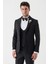 Siyah Desenli Armürlü Çıkarılabilir Şal Yaka Kruvaze 6 Drop Slim Fit Smokin Damatlık Takım 1001230214 1