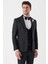 Siyah Desenli Armürlü Çıkarılabilir Şal Yaka Kruvaze 6 Drop Slim Fit Smokin Damatlık Takım 1001230214 3