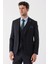 Koyu Lacivert Desenli Armürlü Kırlangıç Yaka Yelekli Likralı 6 Drop Slim Fit Takım Elbise 1001235154 2