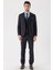 Koyu Lacivert Desenli Armürlü Kırlangıç Yaka Yelekli Likralı 6 Drop Slim Fit Takım Elbise 1001235154 4