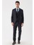 Koyu Lacivert Desenli Armürlü Kırlangıç Yaka Yelekli Likralı 6 Drop Slim Fit Takım Elbise 1001235154 5