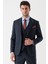 Koyu Lacivert Desenli Armürlü Kırlangıç Yaka Yelekli Likralı 6 Drop Slim Fit Takım Elbise 1001235156 3