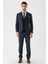 Koyu Lacivert Desenli Armürlü Kırlangıç Yaka Yelekli Likralı 6 Drop Slim Fit Takım Elbise 1001235156 4
