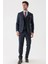Koyu Lacivert Desenli Armürlü Kırlangıç Yaka Yelekli Likralı 6 Drop Slim Fit Takım Elbise 1001235156 5