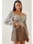 Bej Çiçek Desenli Uzun Kol Büzgülü Bluz 5YXK2-48282-25 1