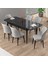 Uzi Serisi Siyah Mermer Desen 80X132 Açılabilir Mutfak Masası Takımı 6 Sandalye 2