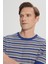 ALTINYILDIZ CLASSICS Erkek SAKS BEJ Standart Fit Normal Kesim Bisiklet Yaka %100 Pamuk Çizgili Triko Tişört 4