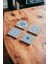 Açık Mavi Tile Desen, Maxican Talavera Doğal Taş Traverten Bardak Altlığı 4 Lü Set 1