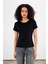 Kadın Rachel Siyah Bisiklet Yaka Slim Fit Basic Ribana Tişört 1