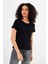 Kadın Rachel Siyah Bisiklet Yaka Slim Fit Basic Ribana Tişört 2