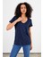 Kadın Boyfriend Lacivert V Yaka Regular Fit Modal Tişört (Lyocell) 1