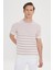 Erkek Gül Kurusu-Ekru Slim Fit Dar Kesim %100 Pamuk Çizgili Bisiklet Yaka Triko Tişört 2