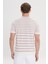 Erkek Gül Kurusu-Ekru Slim Fit Dar Kesim %100 Pamuk Çizgili Bisiklet Yaka Triko Tişört 4