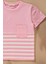 Çizgili Garnili Cepli Pembe Tshirt Şort Takım 2
