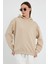 Bej Hoodie, Oversize Hoodie, Kadın Hoodie, Cepsiz Hoodie 4