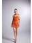 Parlak Kumaşlı Mini Vivid Elbise Turuncu 1