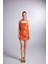 Parlak Kumaşlı Mini Vivid Elbise Turuncu 6