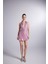 Parlak Kumaşlı Büzgülü Mini Starry Elbise Pembe 2