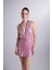 Parlak Kumaşlı Büzgülü Mini Starry Elbise Pembe 3