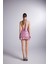 Parlak Kumaşlı Büzgülü Mini Starry Elbise Pembe 4