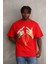 Unisex Baskılı Oversize T-Shirt - Kırmızı 1
