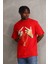 Unisex Baskılı Oversize T-Shirt - Kırmızı 3