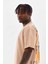 Unisex Baskılı Oversize T-Shirt - Bej 4