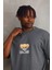Unisex Baskılı Oversize T-Shirt - Füme 1