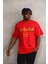 Unisex Baskılı Oversize T-Shirt - Kırmızı 5