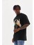 Unisex Baskılı Oversize T-Shirt - Siyah 4