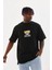 Unisex Baskılı Oversize T-Shirt - Siyah 4