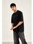 Yıkamalı Oversize Baskılı Kısa Kol Erkek T-Shirt L - Siyah 4